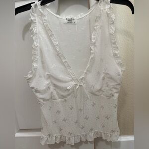 White Ruffled Sleeveless Top